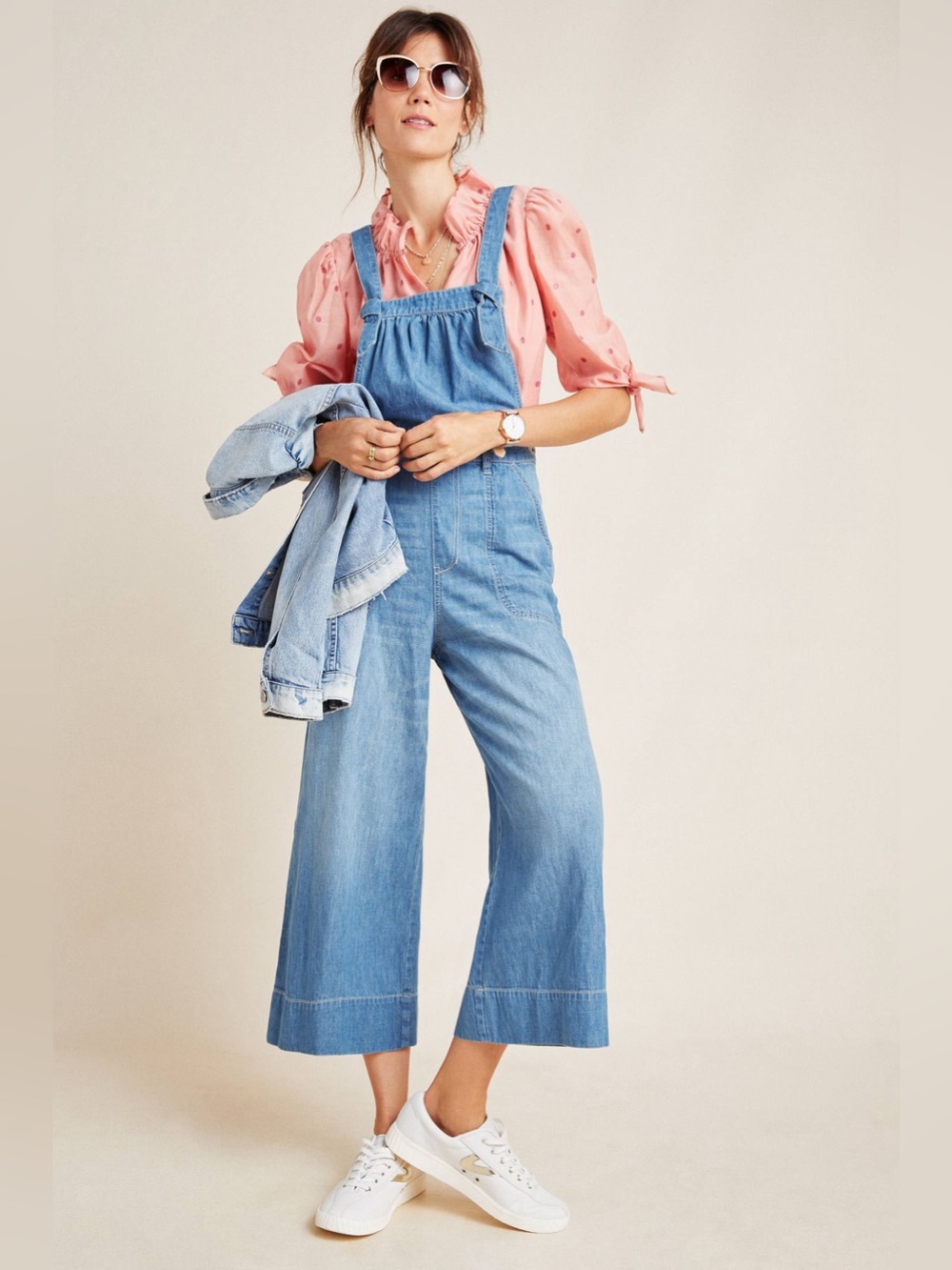 Pilcro Wide-Leg Denim Jumpsuit Cropped Flare Fit Jean Blue Anthropologie